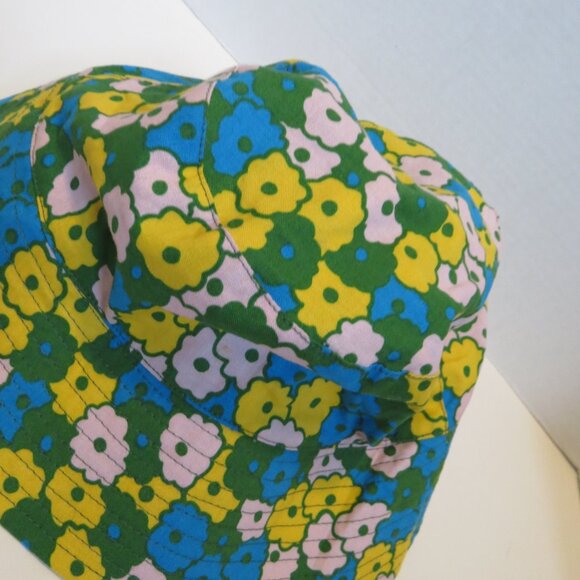 BAGGU Colorful Floral Organic Cotton Bucket Hat Pink Turquoise Green Yellow - Picture 3 of 7